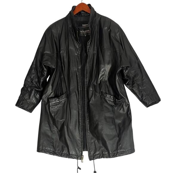 Vintage Wilsons Black Leather Jacket Womens Large Thinsulate Lined Overcoat - Picture 3 of 11